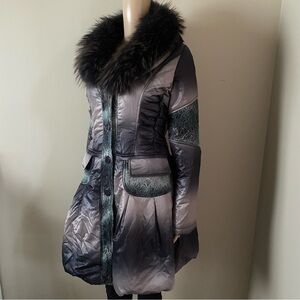 Fashion Ombré Lace Detail Fur-Trimmed Puffer Coat, women’s medium